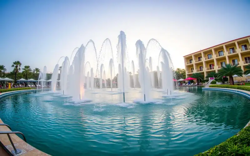 Beeindruckende Magic Dancing Fountains in Protaras, Zypern, bieten Familien einen unvergesslichen Stranderlebnis